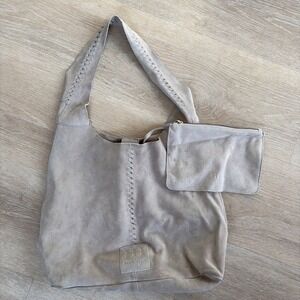 Haute Hippie Style Taupe Suede Hobo Shoulder Bag w/ Matching Wristlet Boho
